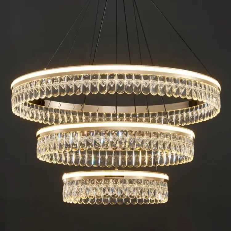 Modern luxury home ceil lamp dining room diamond style round circle decor crystal chandelier pendant light for living room