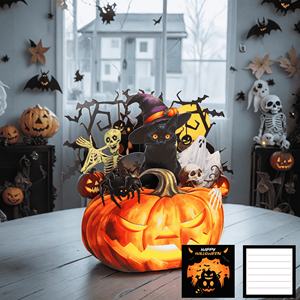 รูปแบบผีโคมไฟฟักทองรูปแบบใหม่ตะกร้าวันนักบุญมีความสุขแมวแม่มดน่ารักภายใต้แสงจันทร์3D ต้องการบัตรป๊อปอัพ - Product Image 3