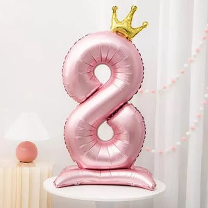 42 Zoll Umweltfreundlicher Folienballon in Rosa mit Schleife, Stehende Krone, Zahlenballon für Geburtstag, Jubiläum, Valentinstag-Dekoration 0-9 Groß - Product Image 6