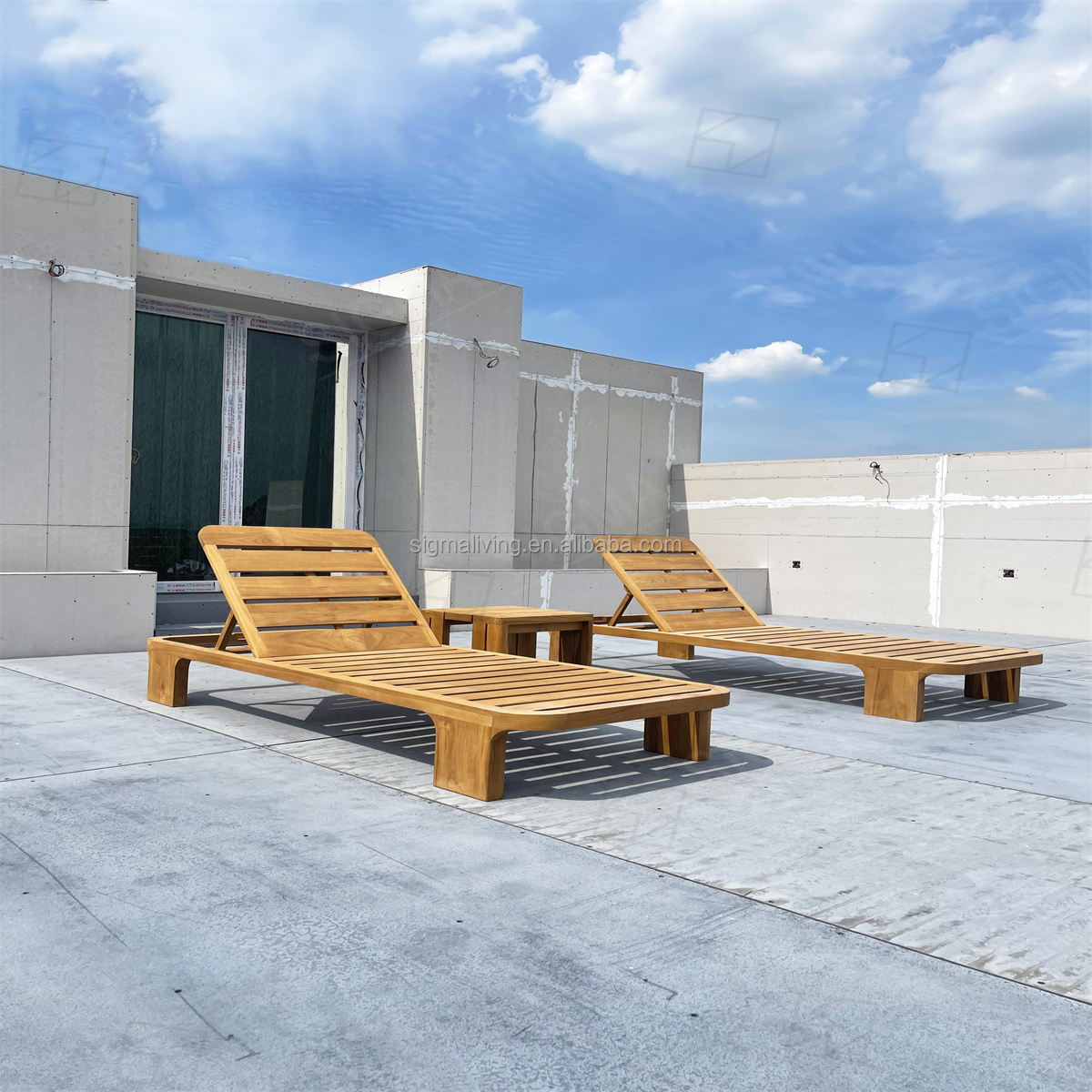 New Luxury Terrace Garden Teak Leisure Chair Set  Sun Lounge Bed Outdoor Teak Patio Furniture