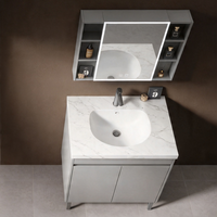 Meuble-lavabo mural gain de place avec armoire miroir, unité de lavabo flottante compacte pour petite salle de bain