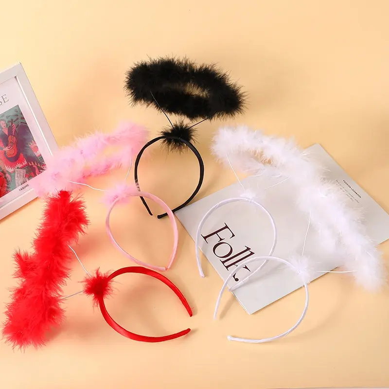 Accessoires de déguisement Halloween cosplay bandeau de plumes de halo ange blanc noir rouge rose pour femmes et enfants