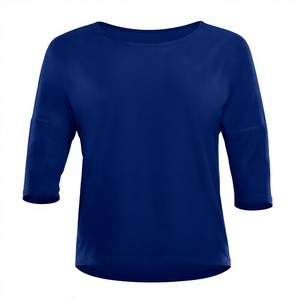 Camiseta de Yoga para Mujer, Manga 3/4, Cuello Redondo, Hombros Caídos, Corte Holgado, Color Sólido, Ropa Casual, Ecológica, Logotipo Frontal, Venta al Por Mayor, OEM, ODM - Product Image 3