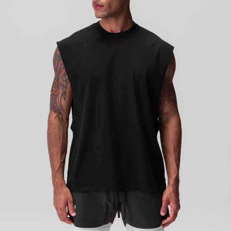 Custom private label cotton workout men sleeveless t shirt oversized cut off fitness gym tank top men