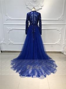 Ruolai OEV-L4276 Lussuoso <span class=keywords><strong>Abito</strong></span> da Sera Formale Blu Reale Sexy con Maniche Lunghe per Donne - Product Image 3