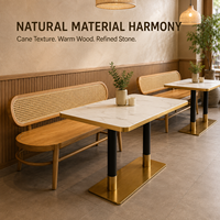 Banc de salle à manger en bois avec dossier en rotin pour restaurant, ensemble de banquettes avec table en pierre pour café et hôtel