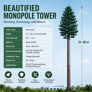 Tour monopôle galvanisée à chaud pour dissimulation d'antennes mobiles 5G 4G, durée de vie de <span class=keywords><strong>20</strong></span> ans, personnalisable OEM, pour aménagement urbain - Product Image 4
