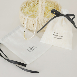 Gift <b>White</b> Canvas Cotton Muslim Jewelry Pouch <b>Bag</b> Custom Logo Cotton Linen Drawstring <b>Bag</b> <b>Small</b> Drawstring Pouch <b>Bag</b> - Product Image 3