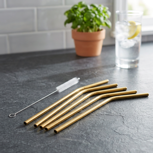 Gold Metal Reusable <b>Drinking</b> <b>Straws</b> 4 Pack Minimalist Cocktail Bar Accessories - Product Image 4