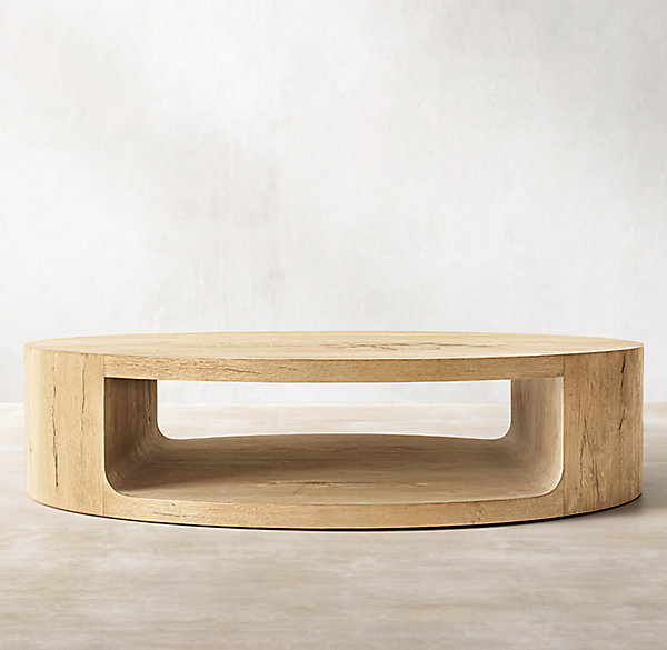 Customizable Table Indoor Living Room Furniture Handcrafted Oak Wood Open Round Coffee Table