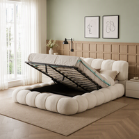 Meubles de maison, lit double avec rangement, design nuage, tissu Teddy crème de luxe, 180 x 200 cm