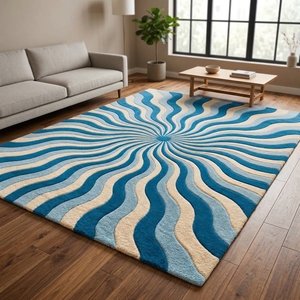 Designer Abstract Blue Beige Tufted Area <b>Rug</b> Rectangle Plush <b>Thick</b> Non-Slip Living Room <b>Rug</b> - Product Image 3