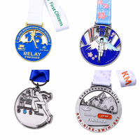 Médaille de marathon personnalisée 3D OEM, médaille de finisseur de course, médaille de relais virtuel, triathlon, or, argent, alliage de zinc, ruban couleur pleine
