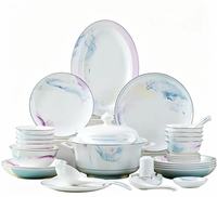 Service de table en porcelaine fine YanJun, design européen de luxe, motif ruban, compatible lave-vaisselle/micro-ondes/four, pour la maison, les dîners et les mariages