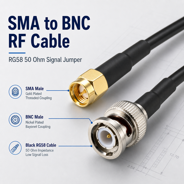 SMA Male to BNC Male RG58 50 Ohm RF Coax Jumper Pigtail Cable for SDR Radio Ham Antenna Adapter Signal Test Custom Length