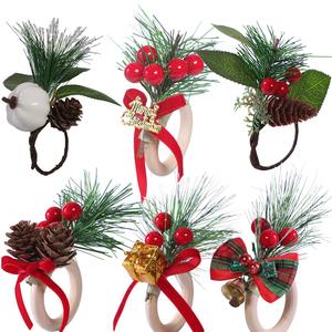 Nouveau Rond De Serviette De Noël Hôtel De Noël Réglage De La Table Porte-Serviettes En <span class=keywords><strong>Bois</strong></span> Vacances Pomme De Pin Cloche À La Main Rond De Serviette - Product Image 3