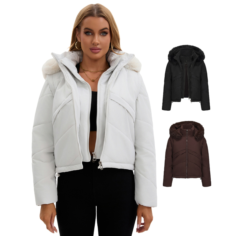Women Winter Crop Leather Jacket Coat