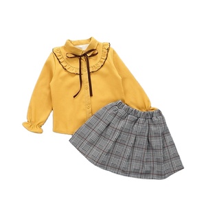 Producto Chino al por Mayor, Ropa de Punto de Algodón, Conjuntos de Camisa, Falda y Blusa Amarillos para Niña - Product Image 1