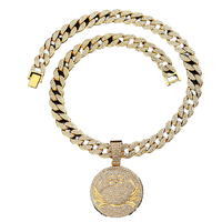 RENQING NOUVEAUTÉ 2024 Chaîne cubaine de 15 mm Hip Hop entièrement sertie de strass et de pendentif rond en alliage