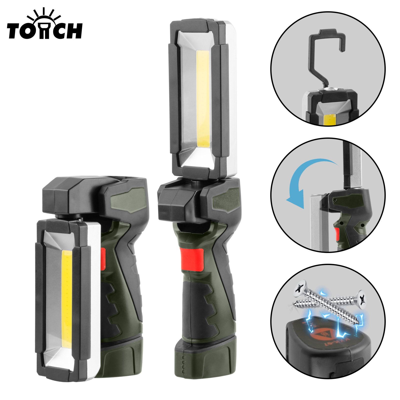 Rechargeable Inspection Work Light with Forced Magnet 180 Degree Rotation Outdoor LED Working Light for Car Repair Worklight