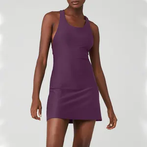 HOSTARON Slim Fit Tennis Dresses New Beautiful Fitness Short Running Skirt Women's U Neck Purple Digital Print OEM & ODM & OBM