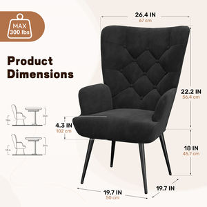 Sillón Convertible de Terciopelo Estilo Moderno de Mediados de Siglo, Resistente, con Botones, Respaldo de Ala, Patas de Metal, para Sala de Estar, Hogar, Apartamento, Comedor - Product Image 5