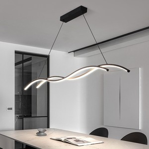 Modern Minimalist Art Wave <b>Dining</b> Room Chandelier Long Narrow Creative Unique Designer Pendant <b>Light</b> for Bar Counter Table - Product Image 1