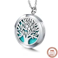 Collier minimaliste en acier inoxydable 316L avec pendentif arbre de vie ajouré, flacon diffuseur d'huiles essentielles et de parfum, boîte d'aromathérapie