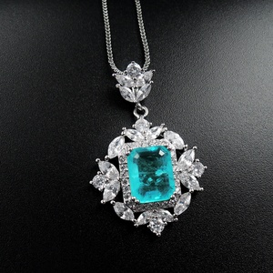 Fashion Jewelry Eco-friendly Copper <b>Silver</b> Plated Square Shape Blue Cubic Zirconia Vintage Style Flower Jewelry <b>Set</b> for Women - Product Image 3