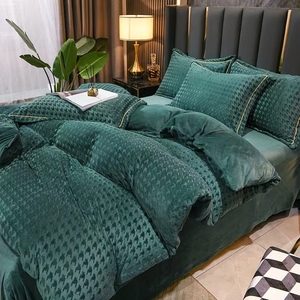 Houndstooth Khắc Pha Lê Nhung Quilt Cover Và Gối Trường Hợp Đặt Ấm Cúng Sang Trọng Quân Đội Màu Xanh Lá Cây Màu Xám Sang Trọng Nhung Duvet Cover Set - Product Image 3