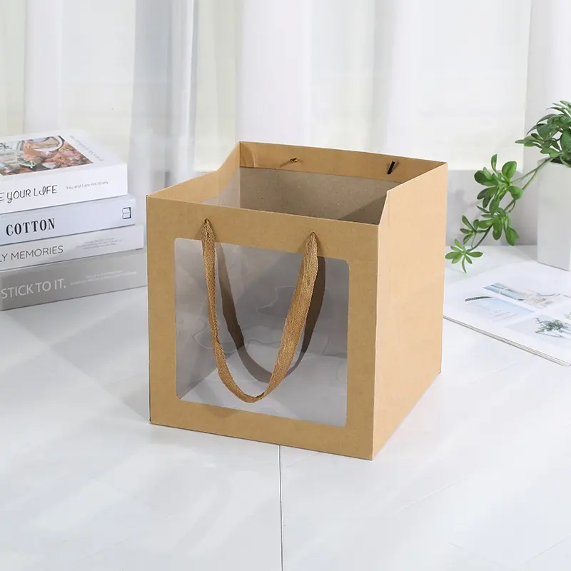 ウィンドウディスプレイ透明ギフトバッグバレンタインデー花包装バッグスクエアブーケ手包装ギフトバッグ