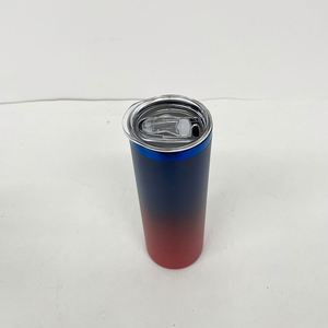 Gobelet droit et fin de 20 oz, bleu miroir, pour gravure laser, avec couvercle et paille - Product Image 2
