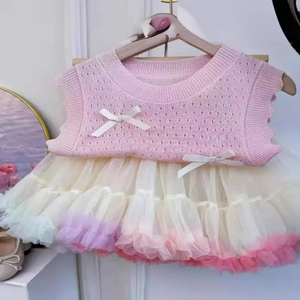 2025 été filles <span class=keywords><strong>au</strong></span> <span class=keywords><strong>crochet</strong></span> tricots <span class=keywords><strong>gilet</strong></span> avec découpe doux Tutu jupe chaud enfants vêtements chandails Collection - Product Image 2