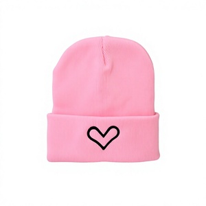Trendy Korean Style Acrylic Heart Jacquard Knitted Button Hat Simple Cute Fashionable Versatile Solid Color <b>Beanie</b> - Product Image 2