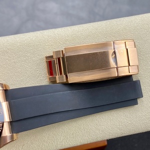 Montre chronographe sport haut de gamme, ton or rose, lunette tachymetre noire, aiguilles lumineuses, bracelet en caoutchouc, montre mécanique étanche - Product Image 6