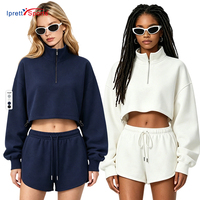 Ensemble de vêtements décontractés pour femmes avec logo personnalisé, sweat-shirt à demi-zip et short de sport à cordon de serrage
