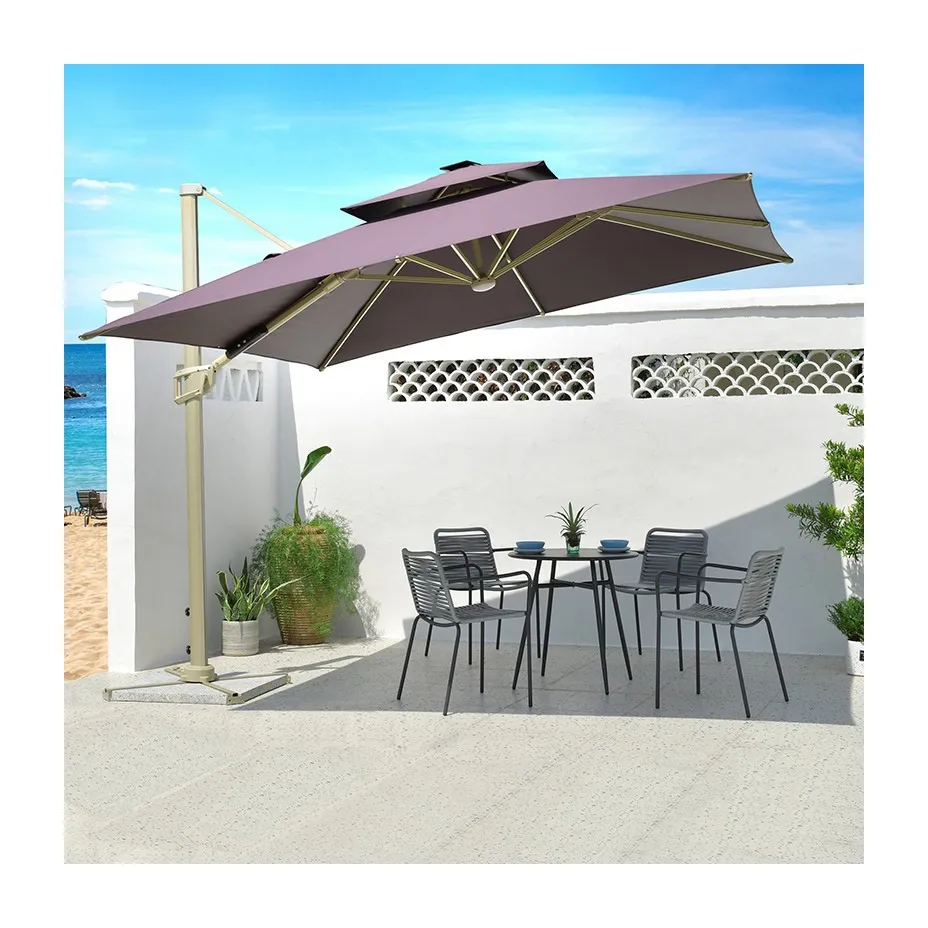 Hete Verkoop Waterdichte Vierkante Parasol Aluminium Patio Paraplu Romeinse Parasol Voor Tuin Met Led Licht