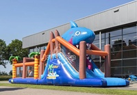 Parcours d'obstacles gonflable durable en forme de requin de 17 m, château gonflable commercial pour enfants et adultes, location pour fêtes en plein air