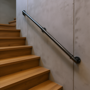 Main courante industrielle en acier au carbone, 9 pieds, noire, à fixation murale, pour escalier, capacité de charge 440 lb, support d'angle - Product Image 2