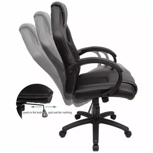 Silla de Oficina Ergonómica de Diseño Moderno, Respaldo Alto, Giratoria, Reclinable, de Cuero Sintético Negro, con Marco Metálico, Modelo 5609 para Juegos - Product Image 2