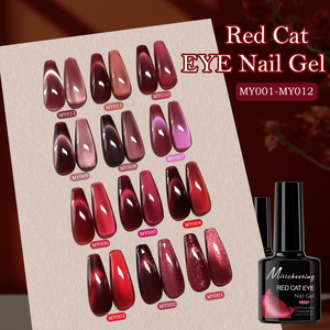 Esmalte de <span class=keywords><strong>Uñas</strong></span> en Gel Efecto Ojo de Gato Rojo, Barniz UV LED Removible - Rojo Rubí con Brillo Cristalino Magnético para Uso en Salón - Product Image 2