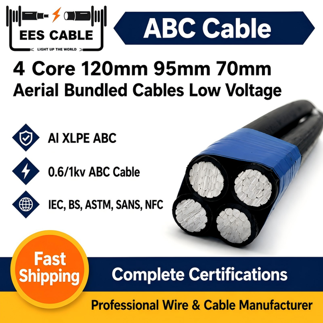0.6/1kV ABC Cable 4 Core 120mm 95mm 70mm 50mm 35mm 25mm Aerial Bundled Cables HDPE/XLPE Insulation SANS 1418-2009