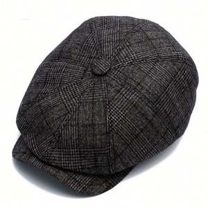 Béret en laine tweed de luxe pour homme, doublure matelassée, cache-oreilles, chapeau à carreaux, casquette de newsboy tendance pour le quotidien ou le sport - Product Image 5