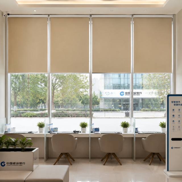 Commercial Motorized Roller Blinds Hotel Restaurant Bank Smart Electric Window Shades Fire Resistant Custom Size