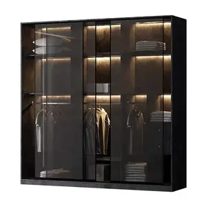 Custom open design portable modern glass door bedroom furniture set wardrobe wooden aluminium wardrobe