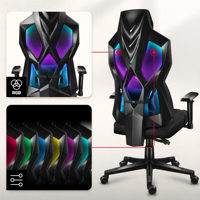 Chaise de jeu LED E-sports haut de gamme entièrement noire en cuir souple et maille, avec rétroéclairage LED RGB, vente en gros à prix abordable