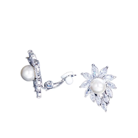 Boucles d'oreilles de mariage de luxe en laiton, clips pour oreilles non percées, tendance, perles imitation marquise, CZ, motif floral, hypoallergéniques, plaqué rhodium