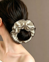 MUJU B395 Chouchous pour cheveux 15 cm en tissu à imprimé floral, grands et volumineux, pour queues de cheval, avec carte logo personnalisée