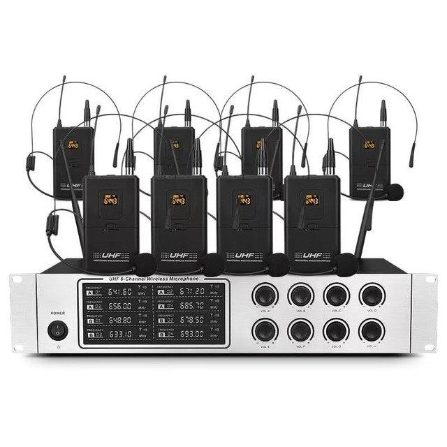 KC-1108 High Quality UHF 8-Channel Dynamic Headset Wireless Microphone System Metal Body XLR Connector Noise Cancelling Portable