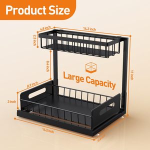 Étagère de rangement coulissante à 2 niveaux en acier au carbone noir, étanche et réglable, pour sous l'évier, pour cuisine et salle de bain - Product Image 3